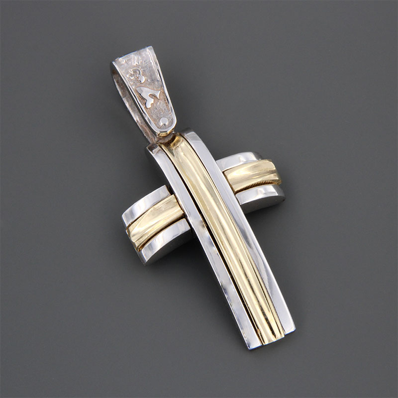 Childrens two-tone baptismal gold Cross K14 with polished surface from the Eos workshop.