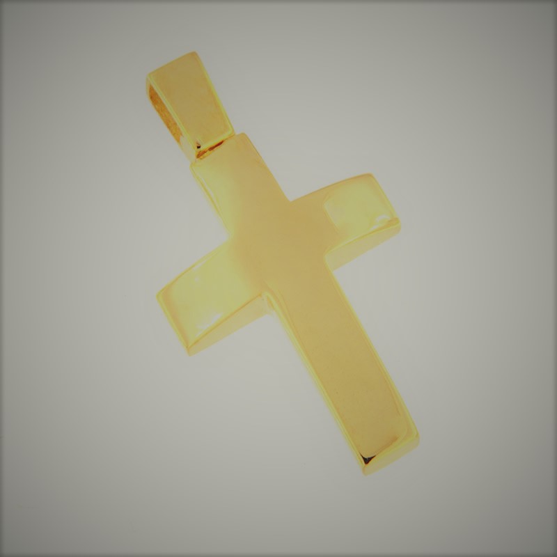 Mens handmade gold Cross K14 with polished surfaces from the Eos workshop.