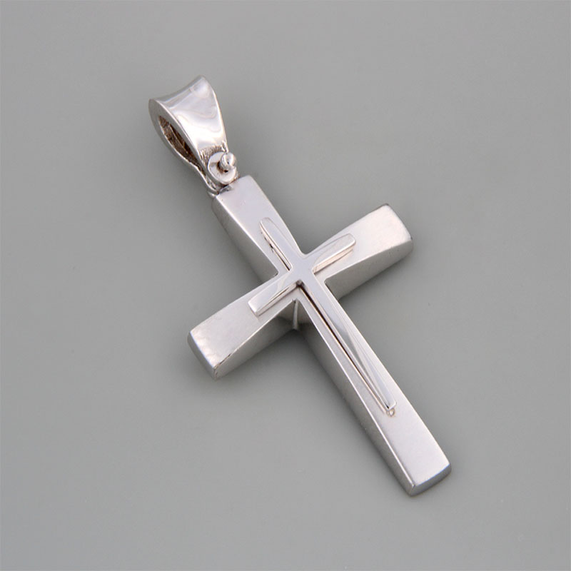 Mens handmade white gold Cross K14 with matte and polished surface from the Eos workshop.