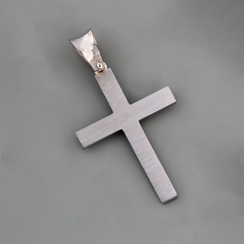 Mens handmade white gold Double-sided cross K14 with matte and polished surface from the Eos workshop.