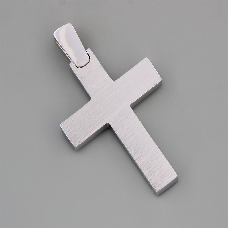 Mens handmade white gold Double-sided cross K14 with matte and polished surface from the Eos workshop.