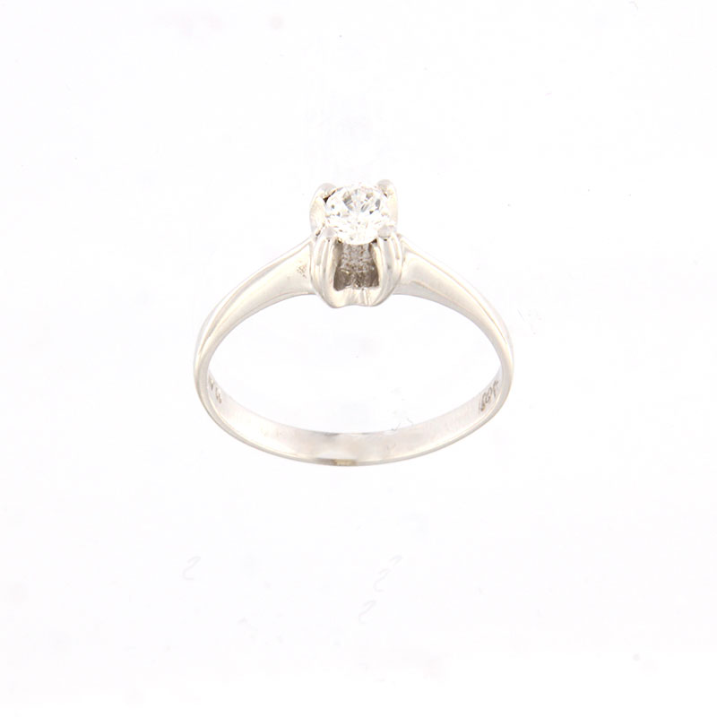 Γυναικείο κλασσικό μονόπετρο δαχτυλίδι από λευκό χρυσό Κ14 διακοσμημένο με λευκό ζιργκόν.