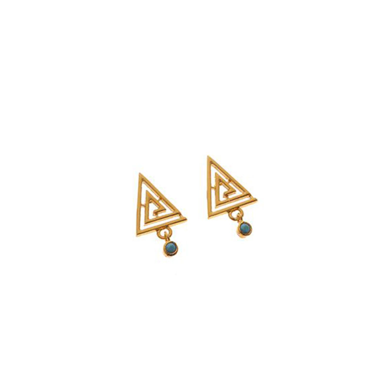 Women sterling silver gold plated earrings 925 WITH TRIANGULAR LABORATORIES decorated with turquoise blue.