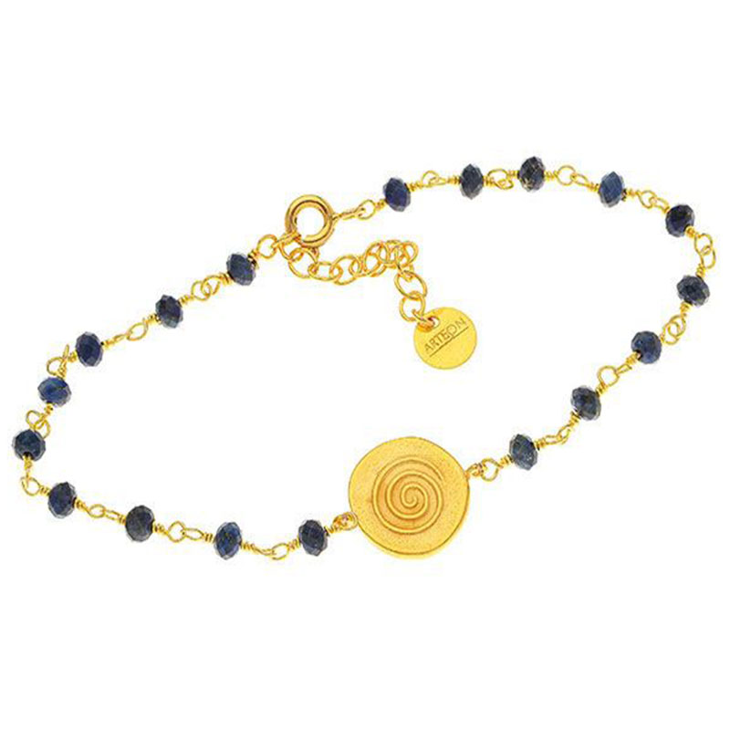 Womens Silver Gold Plated Bracelet Rosary WITH SPIRAL decorated with blue Iolite 925 °.