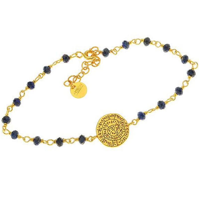 Womens Silver Gold Plated Bracelet Rosary WITH THE DISC OF FESTOS decorated with blue Iolite 925 °.