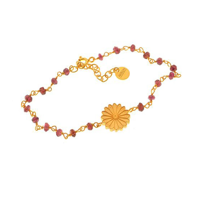 Womens Silver Gold Plated Bracelet Rosary WITH ANCIENT RODACA decorated with purple Amethyst 925 °.