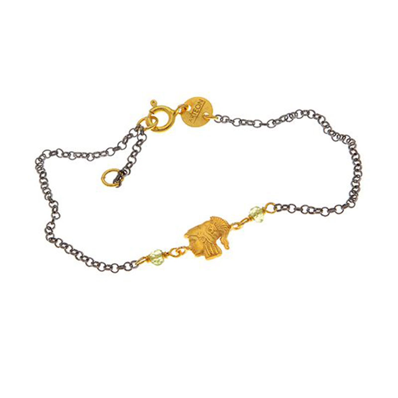 Womens silver two-tone bracelet with ATHENS VIEW 925 ° with black platinum chain and yellow elements decorated with Periods.