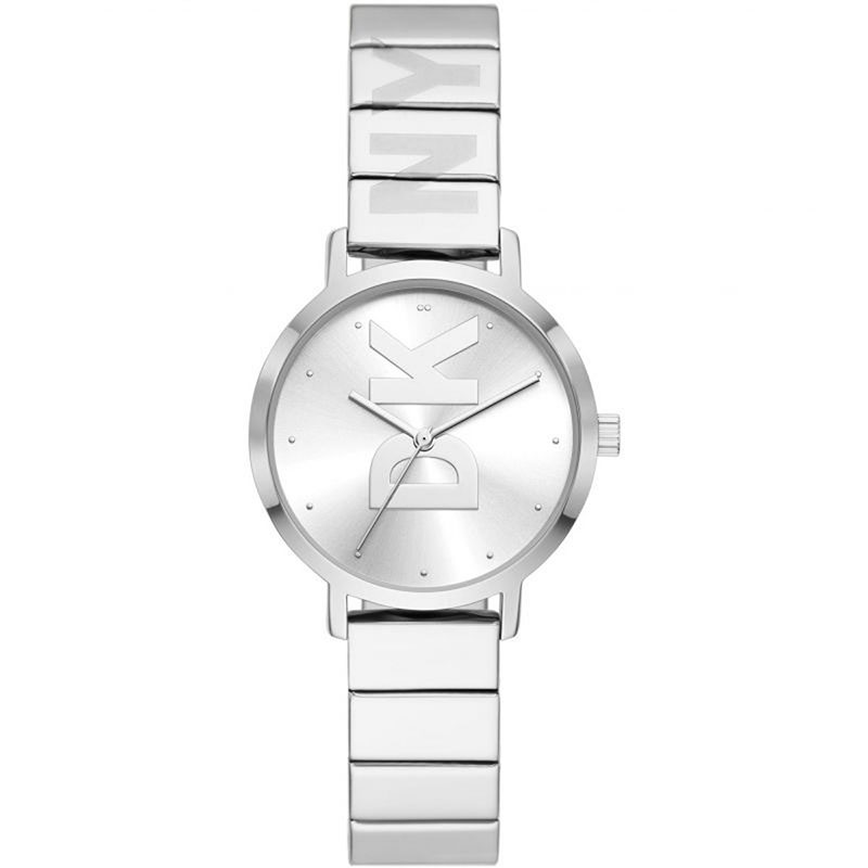 DKNY womens watch made of stainless steel with silver dial and bracelet.