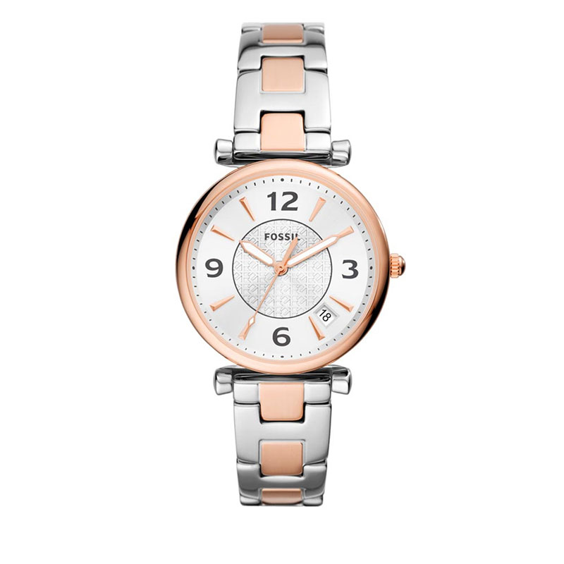 Womens watch FOSSIL made of stainless steel with white dial and two-tone bracelet.