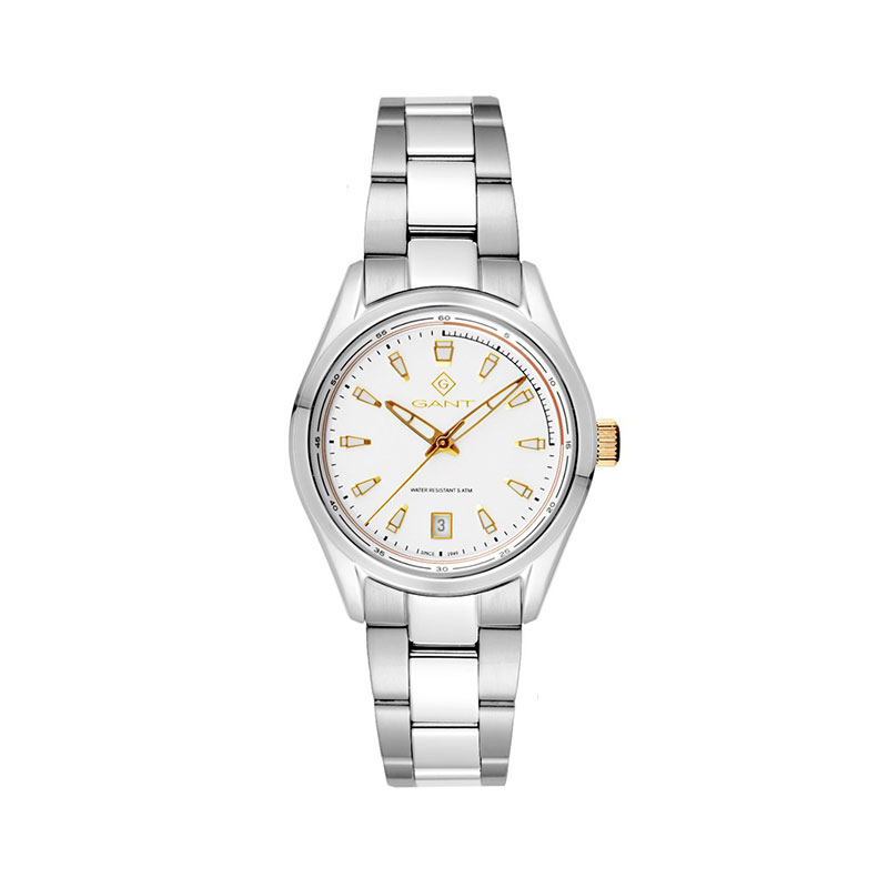 Gant womens watch with stainless steel case and bracelet and white dial.