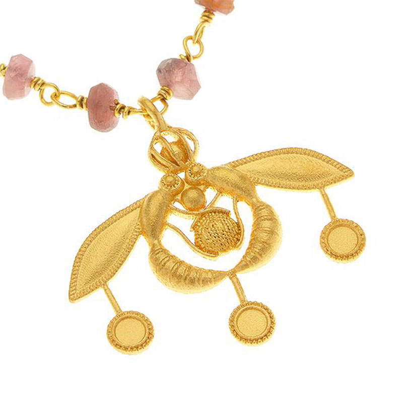 Womens silver gold plated rosary necklace 925 ° WITH THE CRETAN BEE decorated with natural Amethyst.