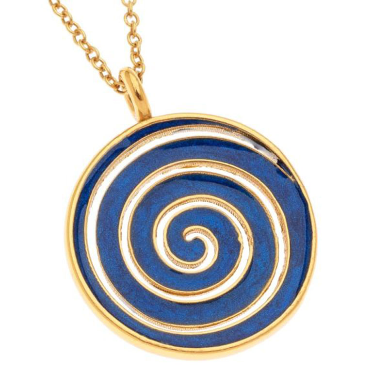 Womens silver gold plated pendant with chain 925 ° WITH SPIRAL decorated with blue enamel.