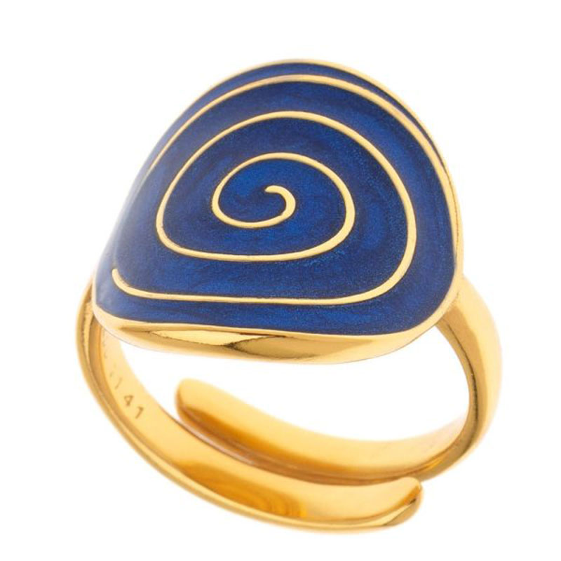 Womens silver gold plated ring 925 ° WITH COIL decorated with blue enamel.