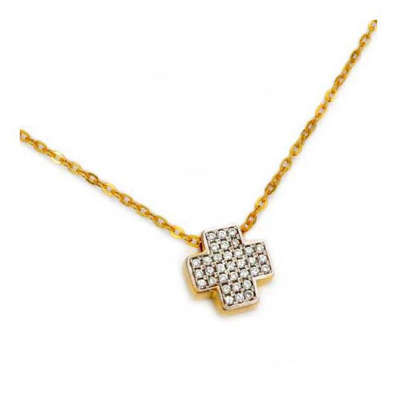 Womens silver gold plated cross 925 ° decorated with white zircons.