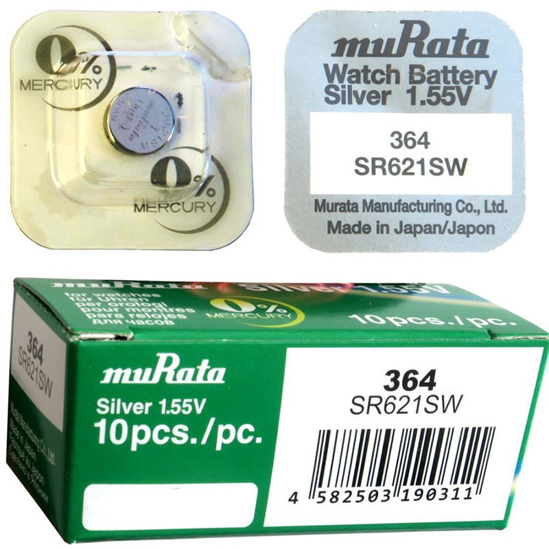 Murata 364 / SR621SW Silver Oxide Watch Battery 1.55V 10pcs.