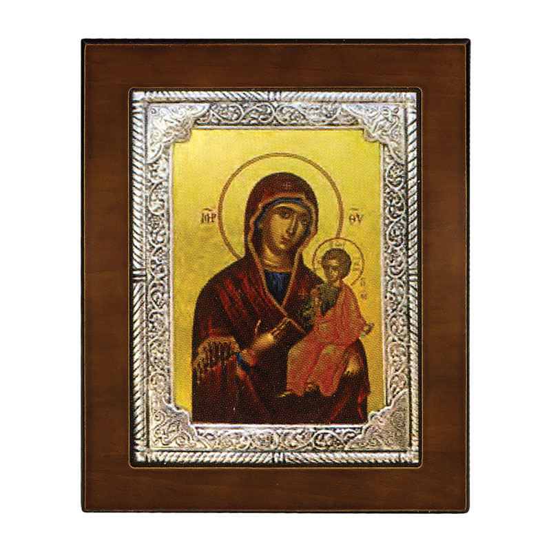 925° sterling silver and brown wood 17x14 icon PANAGIA AMOLYNTOS.