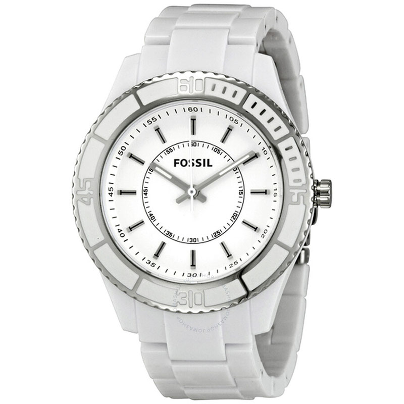 FOSSIL Womens Watch with White Dial and Safety Bracelet ES2442.
