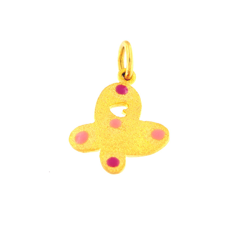 Childrens gold handmade Butterfly pendant with special sandblasting treatment and K14 enamel.