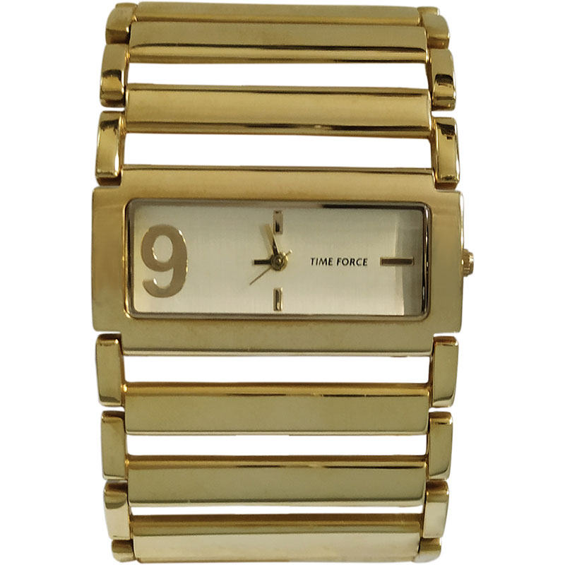 Womens watch TIME-FORCE in stainless gold steel with wide bracelet and champagne dial.