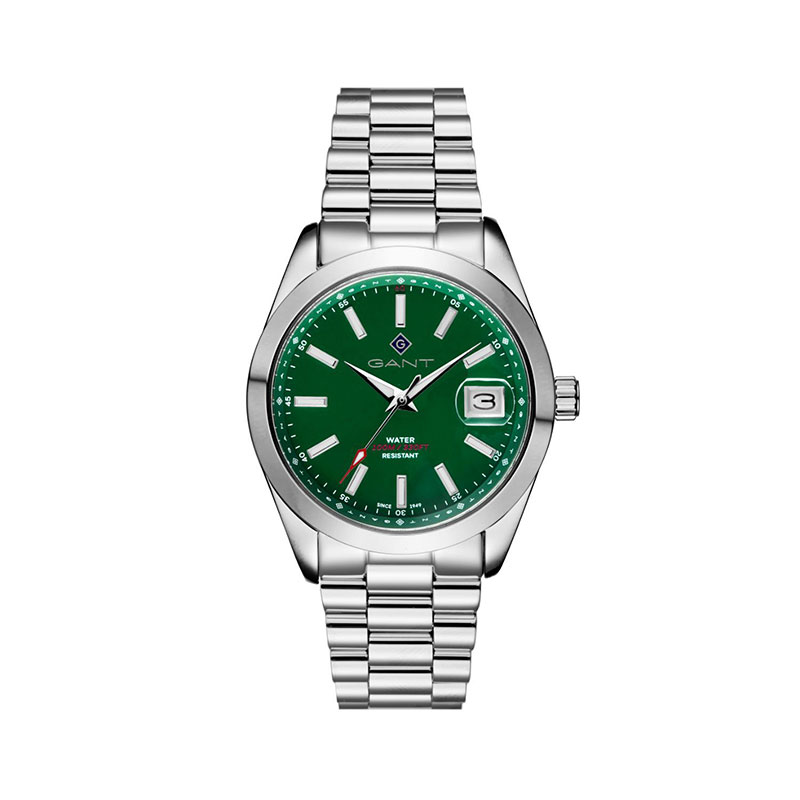 Gant womens stainless steel watch with green dial and silver bracelet.