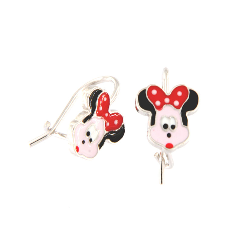 Childrens 925° sterling silver earrings with Minnie Mouse decorated with enamel.