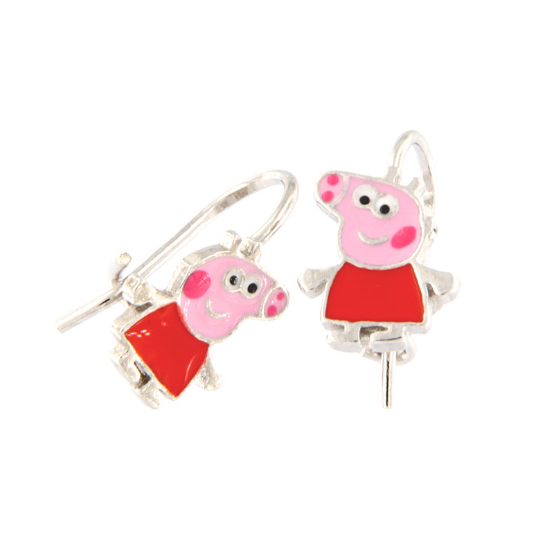 Childrens 925° sterling silver earrings with Peppa Pig decorated with enamel.