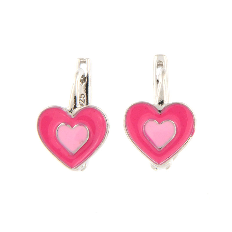 Heart-shaped 925° childrens silver earrings decorated with enamel.