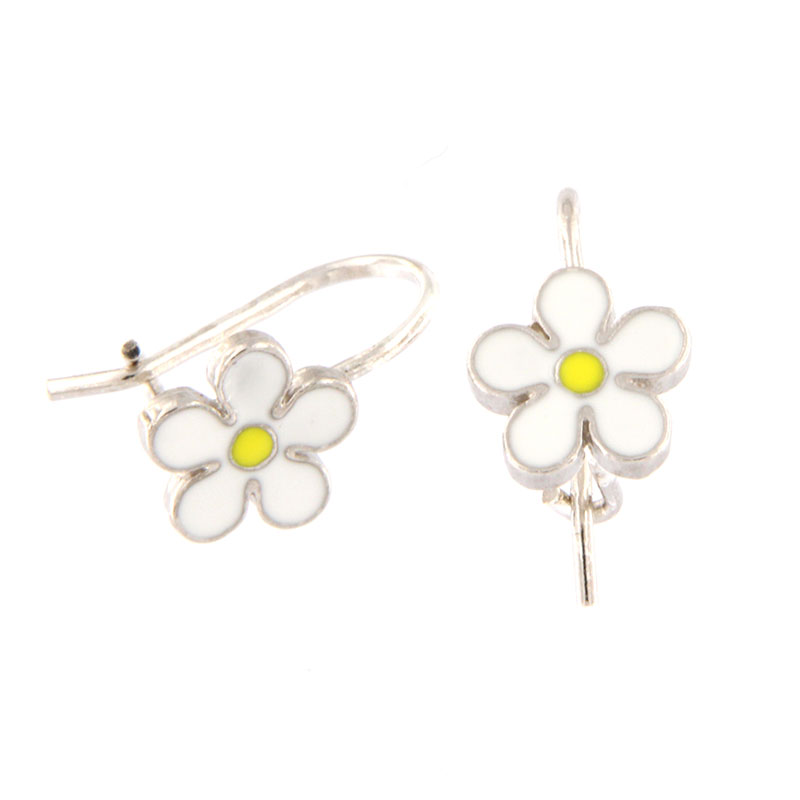 Childrens 925° silver earrings in the shape of a Flower decorated with enamel.