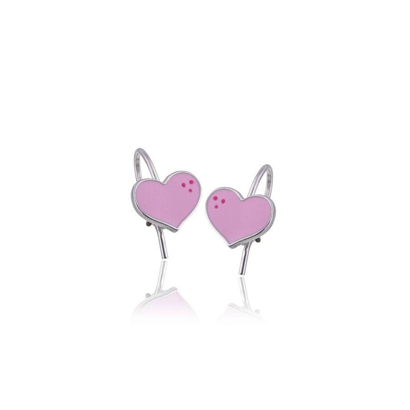 Heart-shaped 925° childrens silver earrings decorated with enamel.