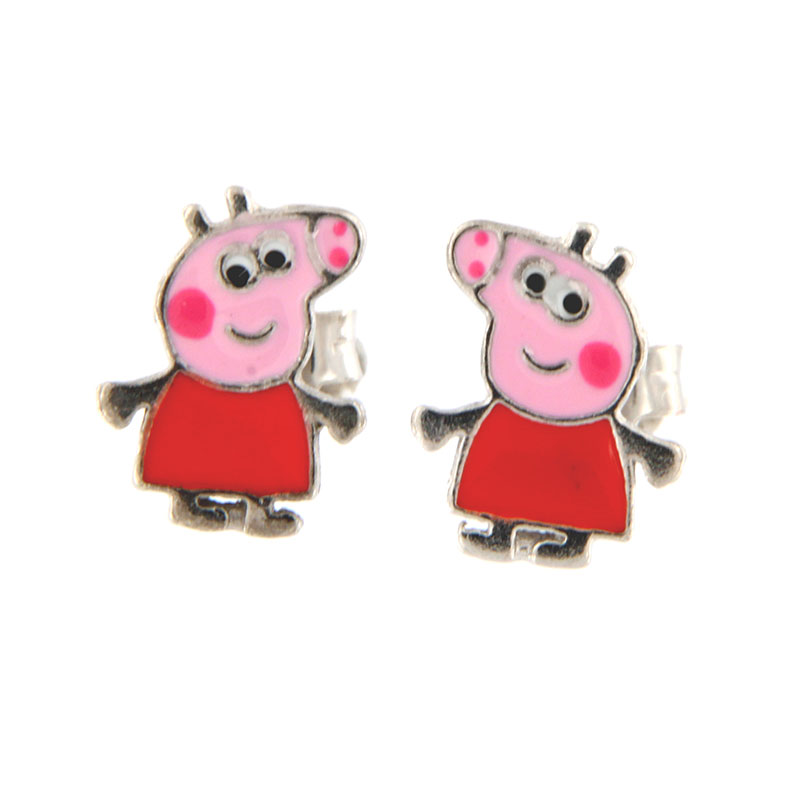 Childrens 925° sterling silver earrings with Peppa Pig decorated with enamel.