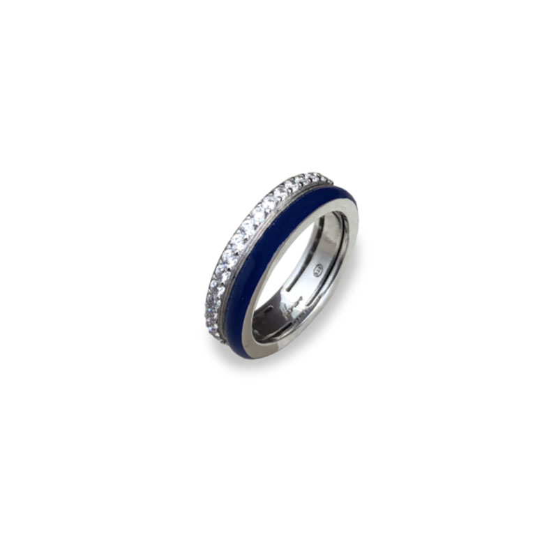  Δαχτυλίδι από επιροδιωμένο ασήμι 925%, σμάλτο μπλε indigo και στρογγυλά ζιργκόν.