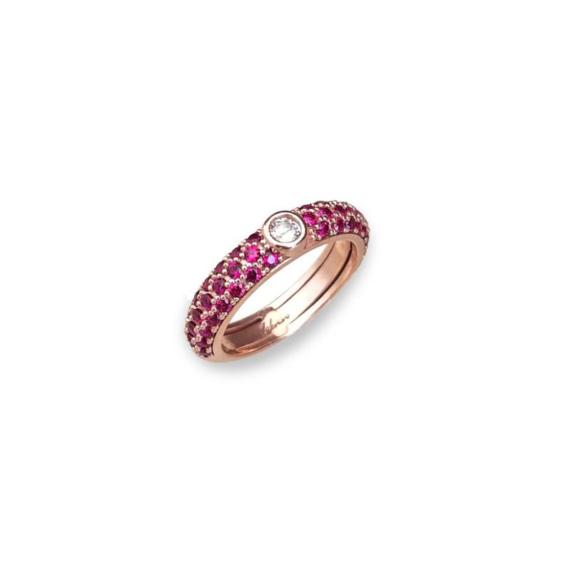 Δαχτυλίδι από ασήμι 925%, ροζ επιχρυσωμένο 22 καρατίων με λευκό και κόκκινα ζιργκόν.