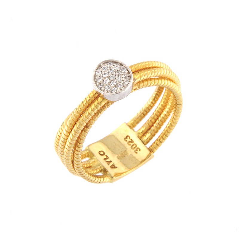 photo Γυναικείο δαχτυλίδι από κίτρινο και λευκό χρυσό Κ14 διακοσμημένο με λευκά ζιργκόν.