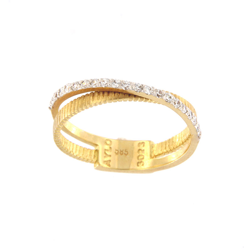 Γυναικείο δαχτυλίδι από κίτρινο χρυσό Κ14 διακοσμημένο με λευκά ζιργκόν.