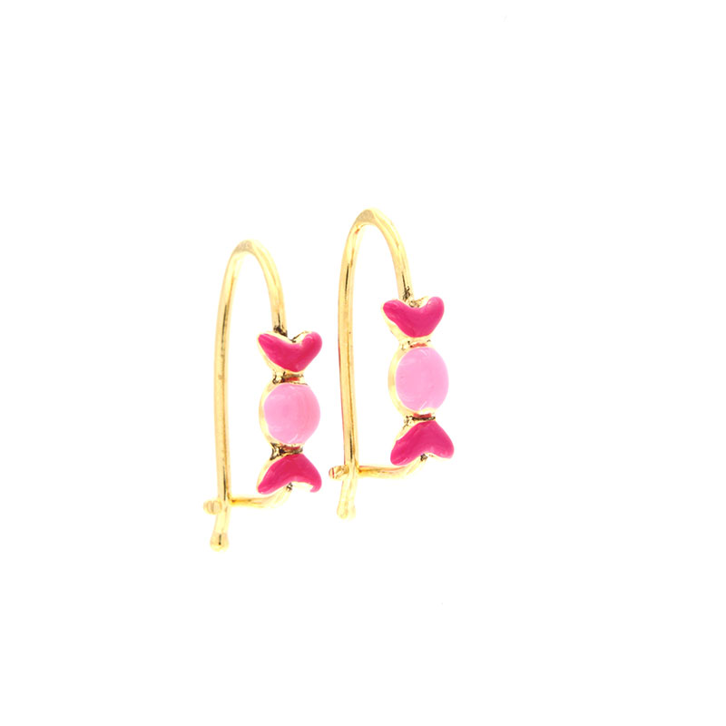 Childrens 925° gold-plated silver earrings in the shape of Caramel decorated with enamel.