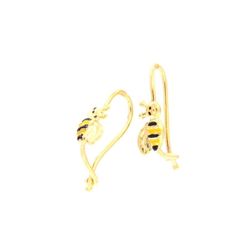 Childrens silver 925° gold-plated earrings in the shape of a Bee decorated with enamel.