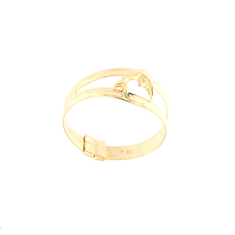 Childrens K14 gold ring in the shape of a dolphin.