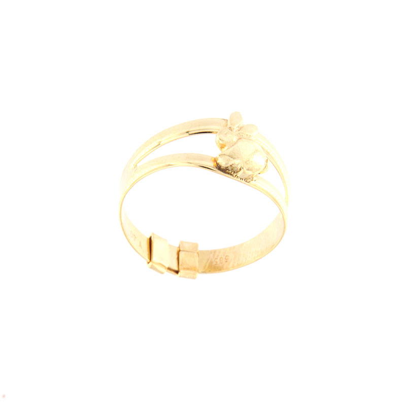 Childrens K14 gold ring in the shape of a rabbit.