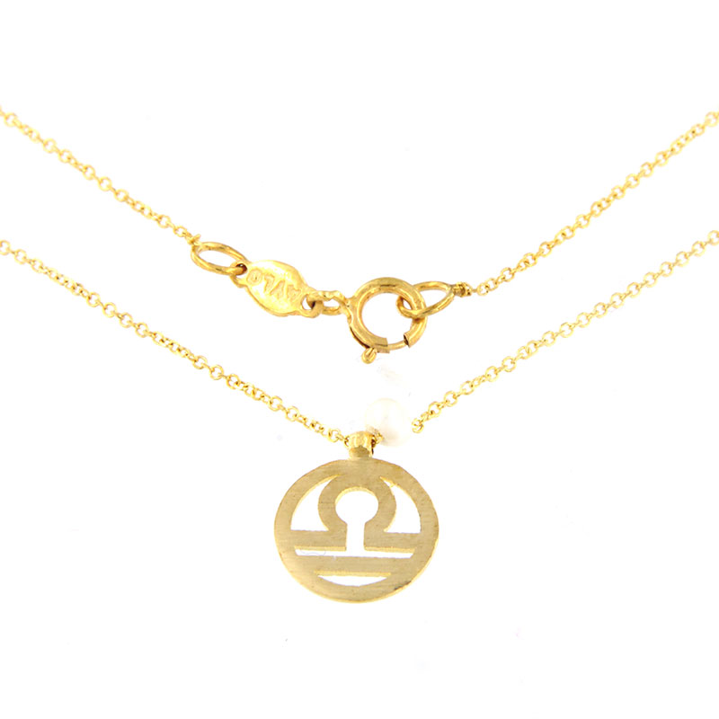 Handmade gold zodiac sign with 9K ZYGOS chain and natural pearl.