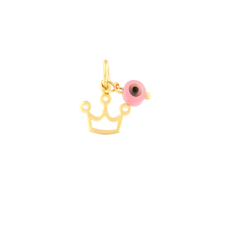 Childrens crown pendant for Girl 14 and up decorated with a pink eye made of mother of pearl.