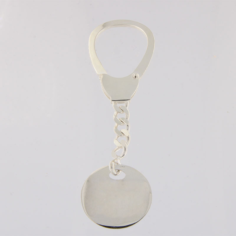 Mens silver key ring 925 with round patent plate.