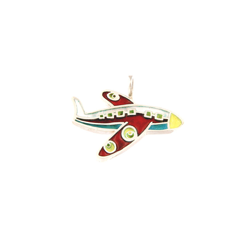 Childrens silver handmade pendant 925 Airplane with enamel.