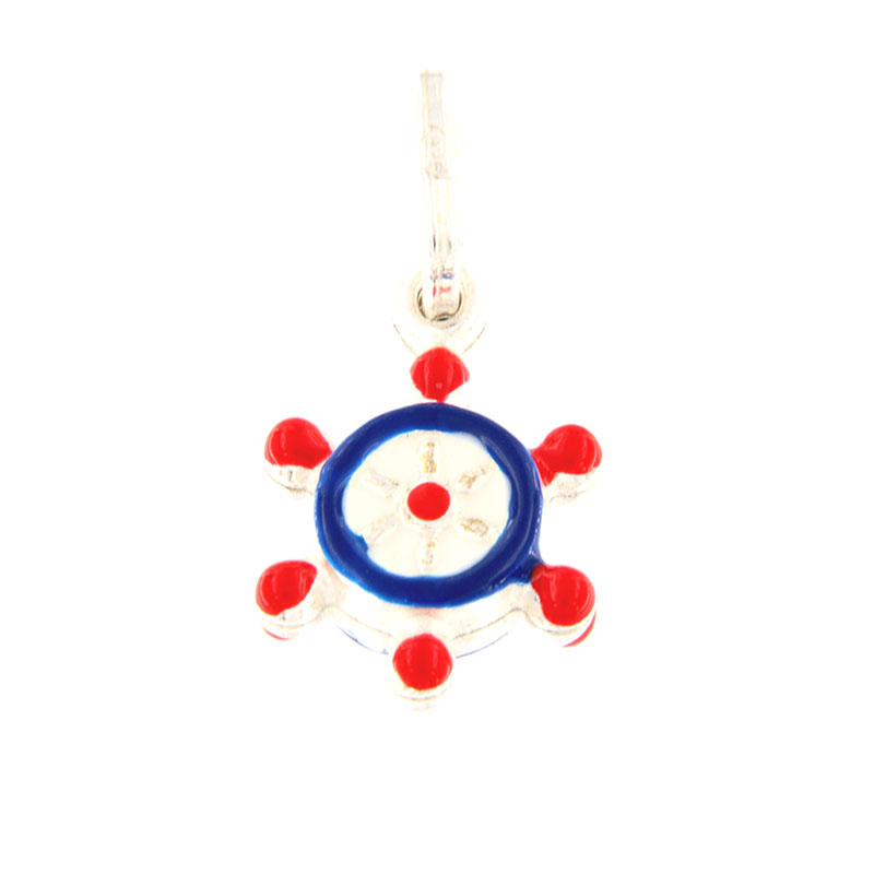 Childrens silver pendant 925 Navy steering wheel with enamel. 