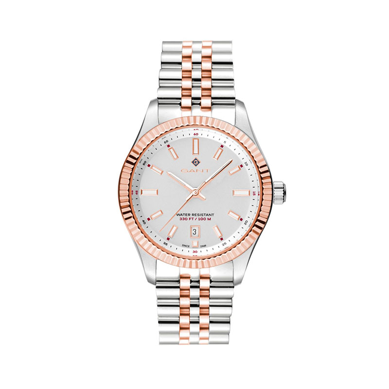 Womens Gant stainless steel watch with white dial and two-tone bracelet.