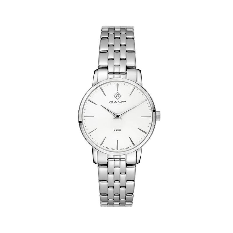 Γυναικείο ρολόι Gant από ανοξείδωτο ατσάλι με λευκό καντράν και μπρασελέ.