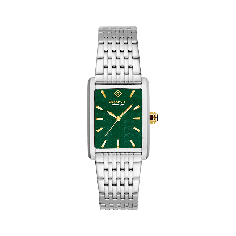 Womens Gant stainless steel watch in green dial with yellow hands and bracelet.