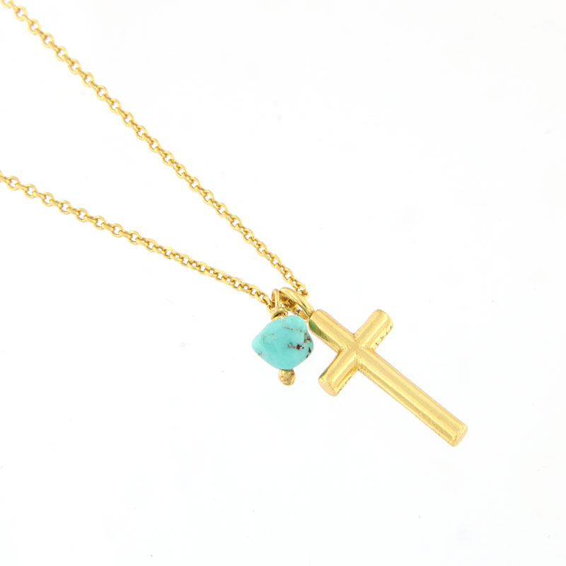 Womens silver gold plated cross 925 decorated with natural turquoise.