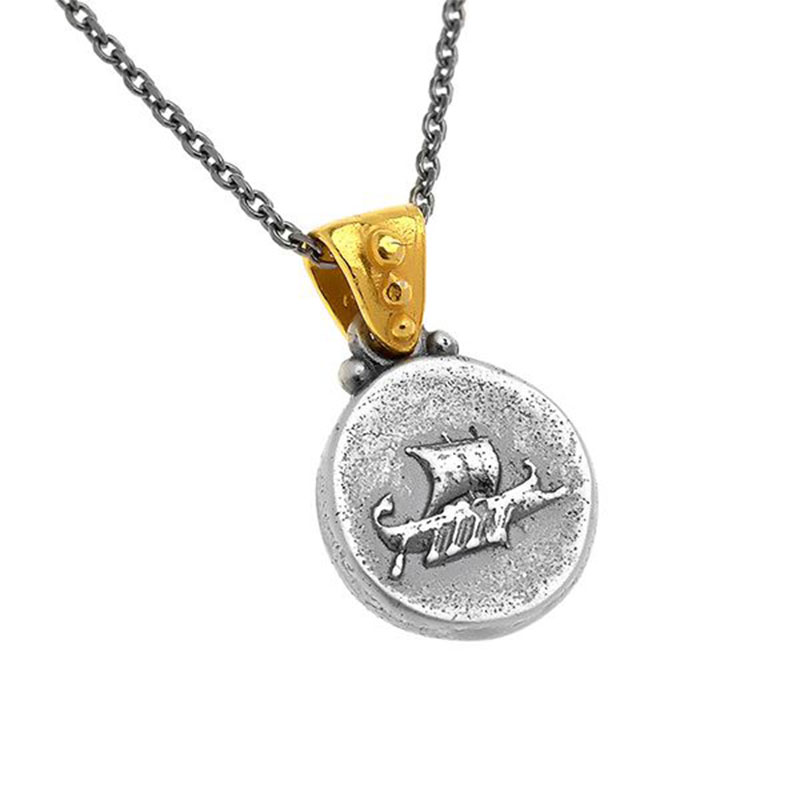 Womens two-tone silver pendant with black platinum chain 925° depicting THE ANCIENT TPIHPH.