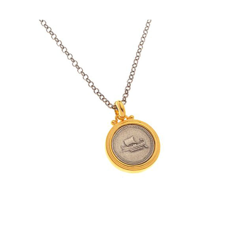 Womens two-tone silver pendant with black platinum chain 925° depicting THE ANCIENT TPIHPH.