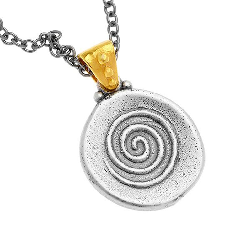 Womens two-tone silver pendant with black platinum chain 925° depicting THE SEA.